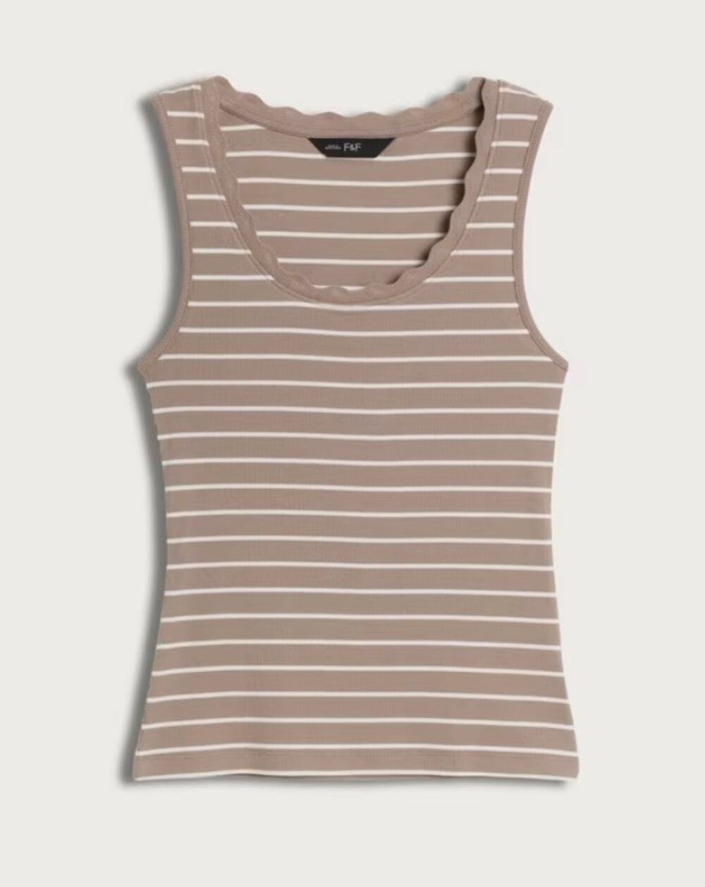 F & F Scalloped Neckline Striped Cotton Tank MEDIUM